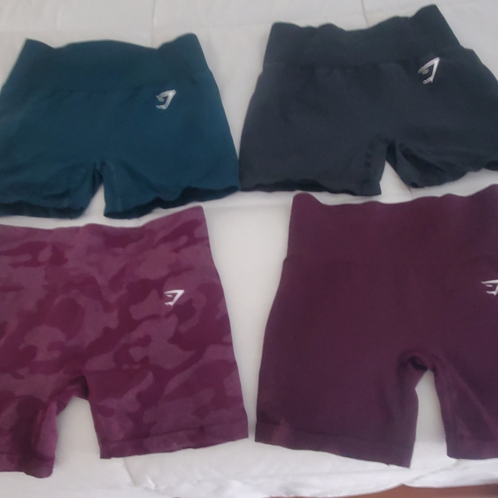 GYMSHARK Womens Active Shorts Set - Green, Charcoal, Purple Camo, and Maroon